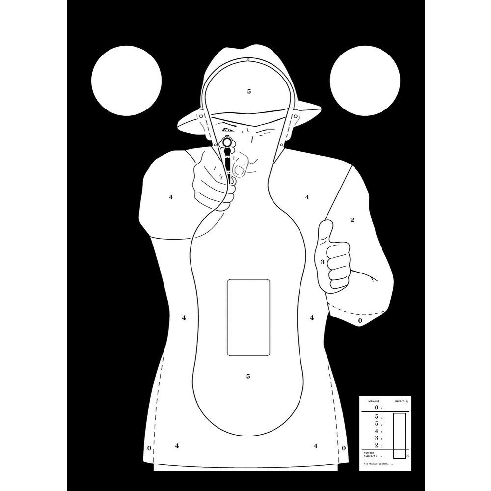 100 cibles cartons silhouette Police 51 x 71 cm Noire sur fond blanc