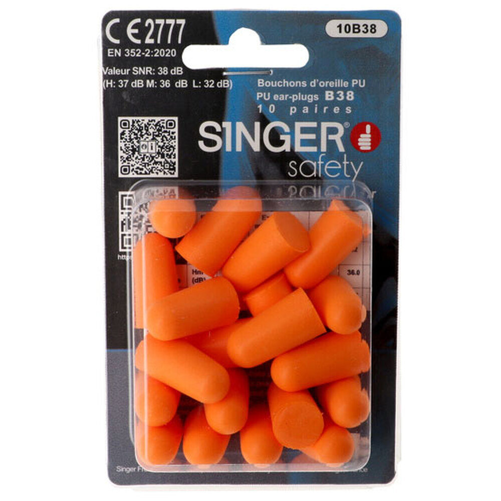Bouchons d’oreille en polyuréthane orange – SNR 38 dB – Blister de 10 paires