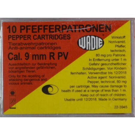 Cartouches 9 mm/380 Pv Pepper Gaz X10 Wadie
