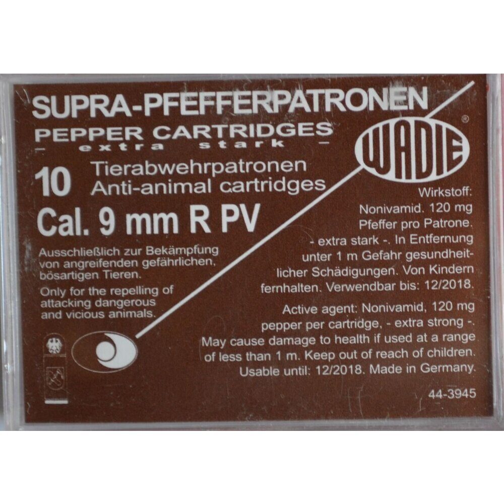 Cartouches 9 mm/380 Pv Supra Pepper Gaz X10 WADIE