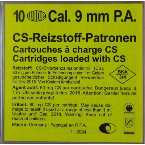 Cartouches 9 mm Cs Pa A Gaz X10 WADIE
