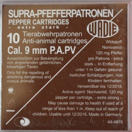 Cartouches 9 mm Pa Pv Supra Pepper A Gaz X10 Wadie