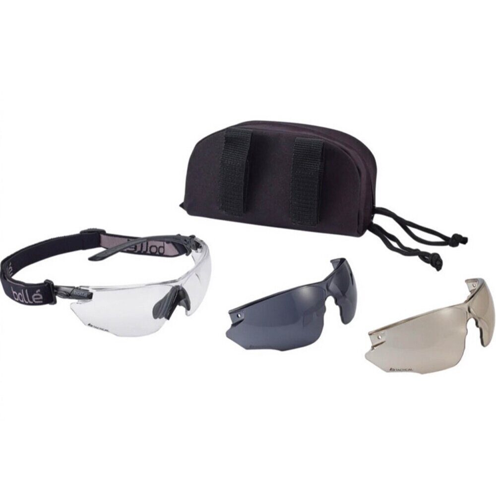 Lunettes BOLLE Combat Kit incolore avec deux écrans, harnais et housse LUNETTES COMBAT KIT BOLLE INCOLORE + 2 ECRANS FUME + HARNAIS + HOUSSE