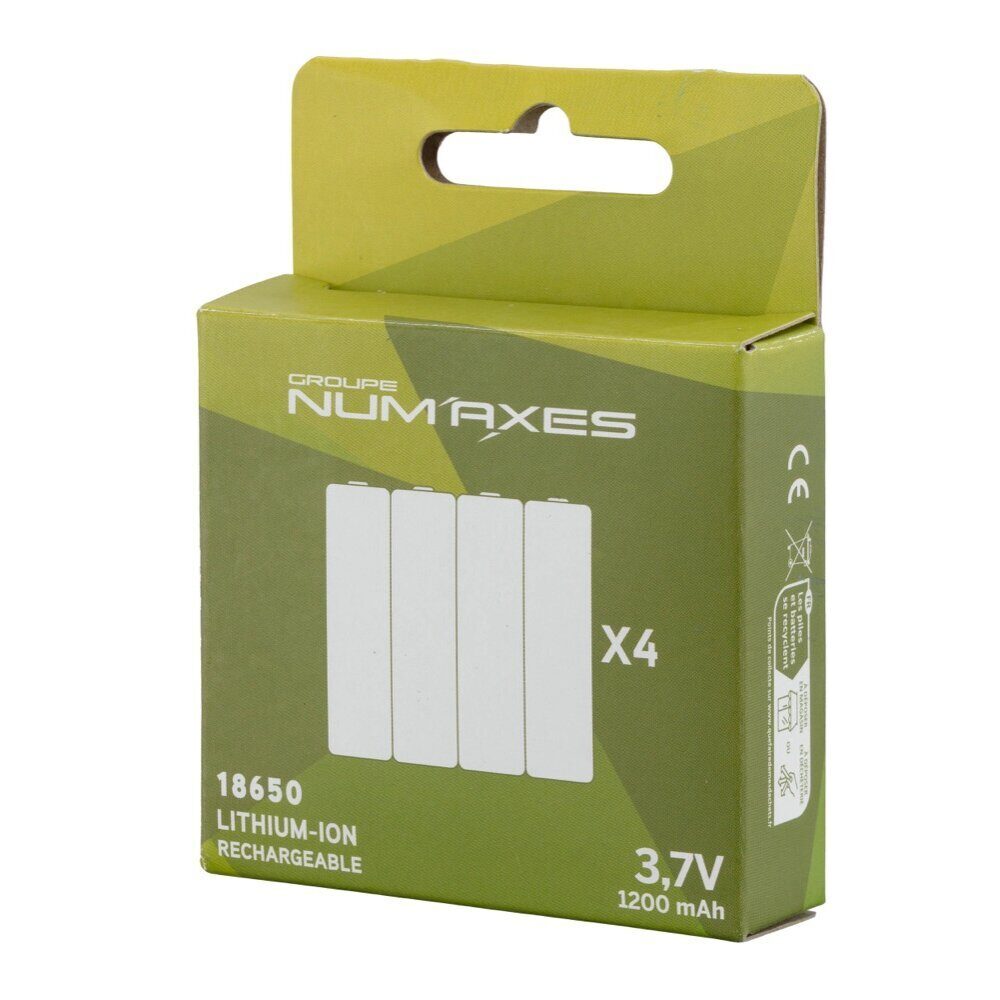 Num’Axes batteries rechargeables 18650 x4 Lot de 4 Batteries 18650 Num'Axes