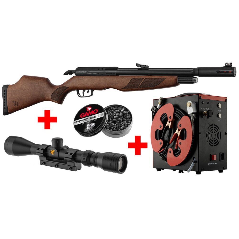 Pack Gamo Riser Punisher Cal. 5,5 mm 40 J + Lunette 3-9 x 40 WR + Compresseur PCP + Plombs Pro Magnum Penetration (x250)