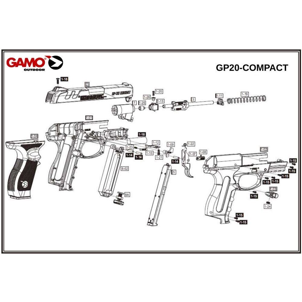Pièces détachées Pistolet Gamo GP-20 Blowback – Bouton poussoir chargeur GP20 COMBAT