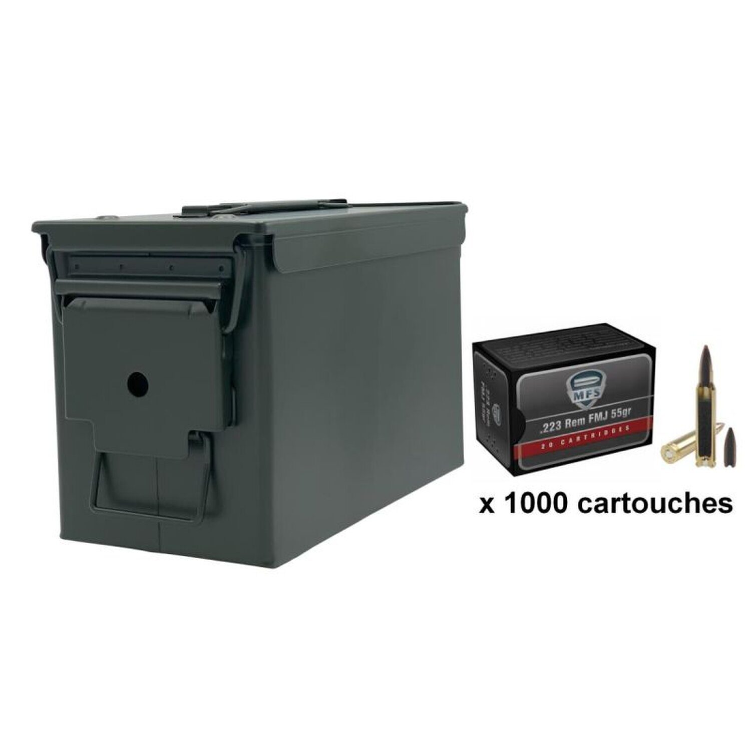 Munitions MFS cal. .223 Rem FMJ Boat Tail 55gr – Lot de 1000