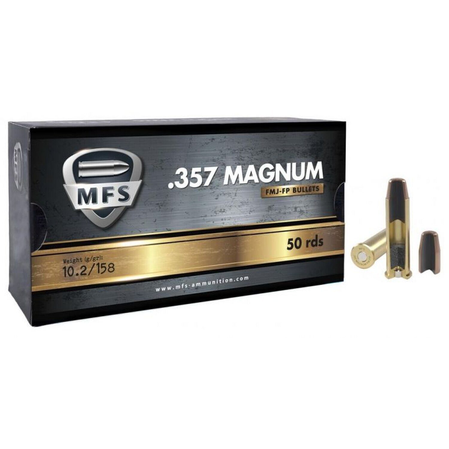 Munitions MFS cal. .357 Magnum FMJ Flat Point 158gr – Boîte de 50
