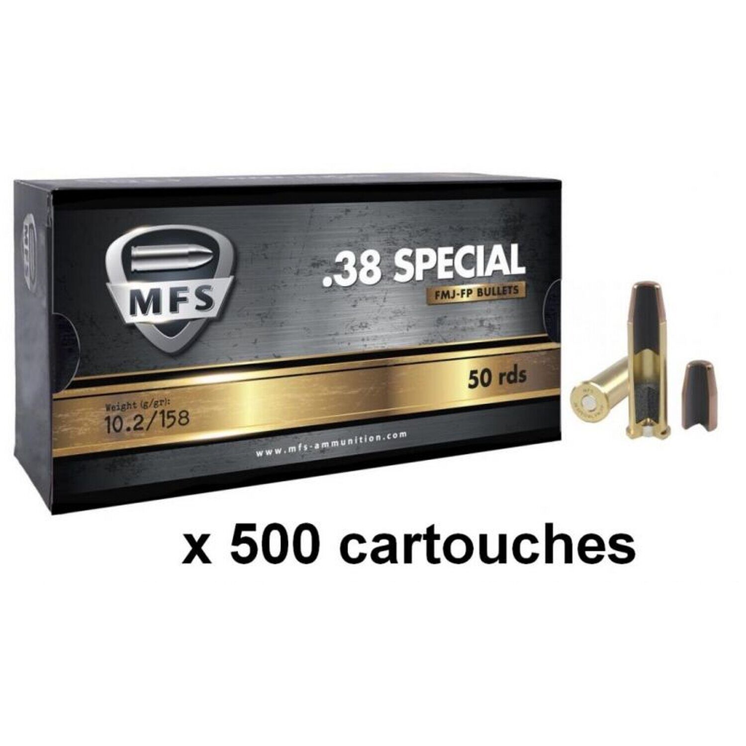 Munitions MFS cal. .38 Spécial FMJ Flat Point 158gr – Lot de 500