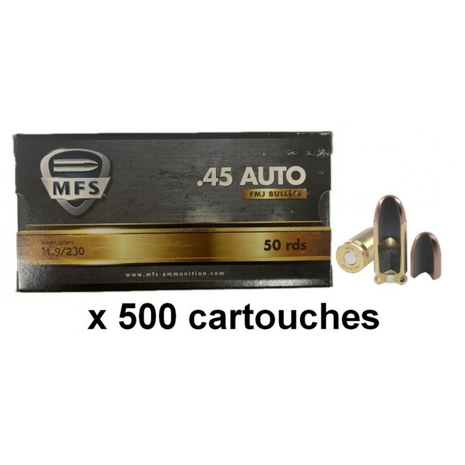 Munitions MFS cal. .45 ACP FMJ 230gr – Lot de 500