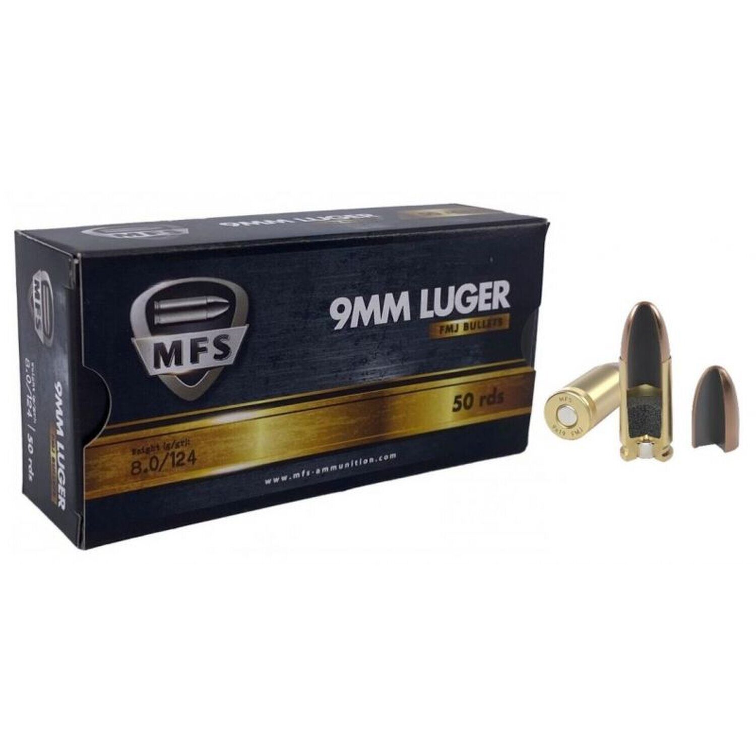 Munitions MFS cal. 9×19 FMJ 124gr – Boîte de 50