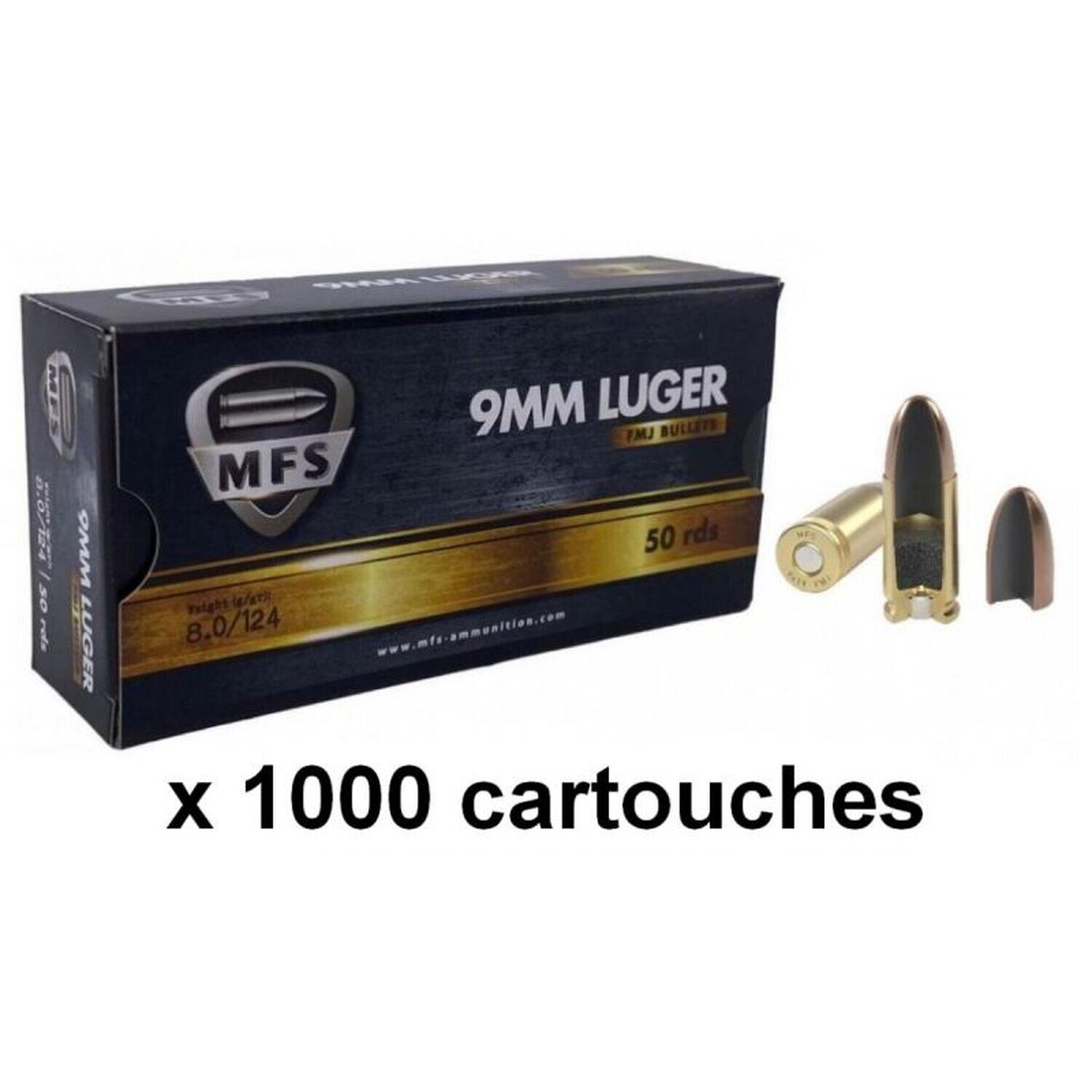 Munitions MFS cal. 9×19 FMJ 124gr – Lot de 1000