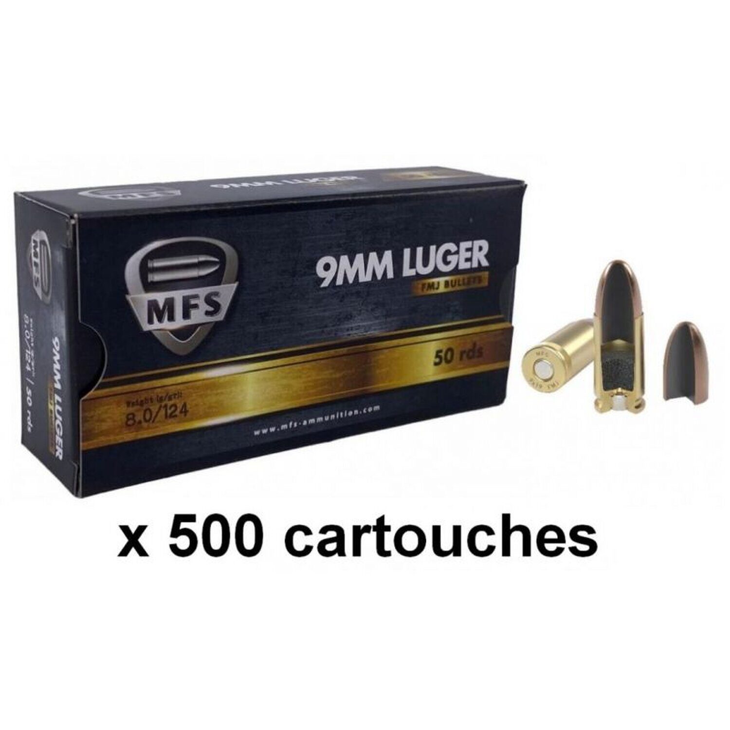Munitions MFS cal. 9×19 FMJ 124gr – Lot de 500