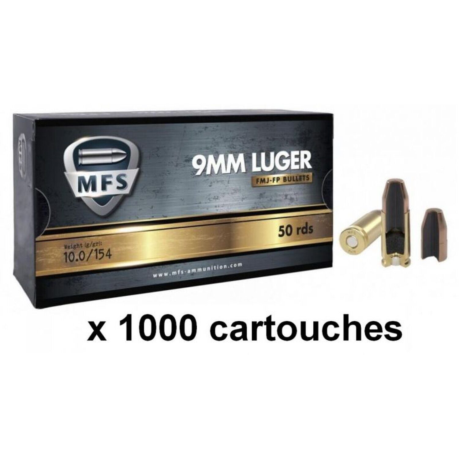 Munitions MFS cal. 9×19 FMJ Flat Point 154gr Subsonic – Lot de 1000