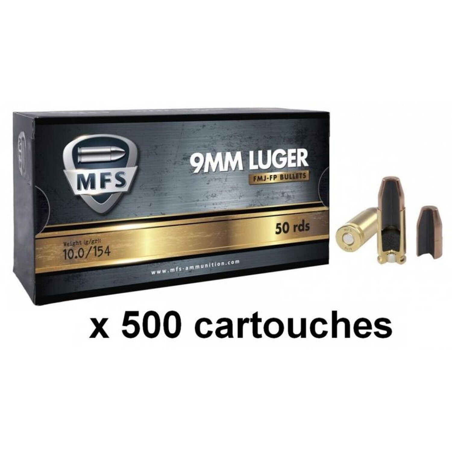 Munitions MFS cal. 9×19 FMJ Flat Point 154gr Subsonic – Lot de 500